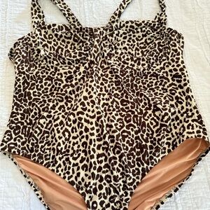 J. Crew Leopard Print One Piece Swimsuit - Brown and Cream